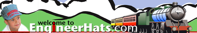Personalized Engineer Hats and Engineer Caps for all ages.

Classic striped cotton railroad engineer hat with adjustable back. No engineer is complete without a railroad hat. Play the part of a train engineer with this striped cotton hat. Make sure to buy enough train engineer hats for all your little engineers. 

Personalized Boy's striped engineers cap and engineer hats.Traditional striped engineers cap and engineer hats for boys. Adjustable to fit most sizes. 

Personalized Men's striped engineers cap and engineer hats.Traditional blue and white striped engineers cap and engineer hats for adults. Adjustable to fit most sizes.

Personalized Infant boy's striped engineers cap and engineer hats. Traditional striped engineers cap and engineer hats for infants. Elastic back is adjustable to fit infants up to 2 years old.

Personalized Girl's striped engineers cap and engineer hats.Traditional striped engineers cap and engineer hats in pink and white stripes with adjustable back fits many sizes of small heads. 

Personalized Ladies striped engineers cap and engineer hats. Traditional striped engineers cap and engineer hats in pink and white stripes with adjustable back fits many sizes of smaller heads. 

Personalized Infant girl's striped engineers cap and engineer hats. Traditional striped engineers cap and engineer hats for infants. Elastic back is adjustable to fit infants up to 2 years old. 

Personalized Red striped engineers cap and engineer hats also available upon request. 
